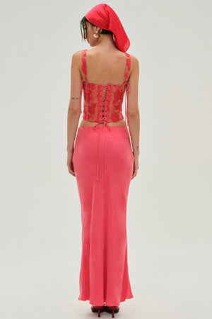 FOR LOVE & LEMONS | Embroidered Roses Corset Top - Red