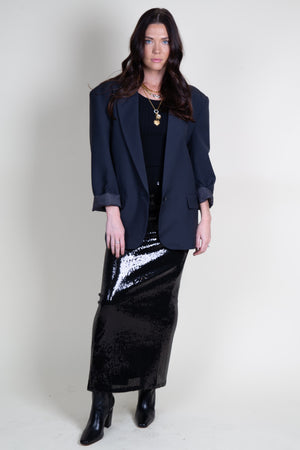 LNA | Elettra Sequin Column Skirt - Black