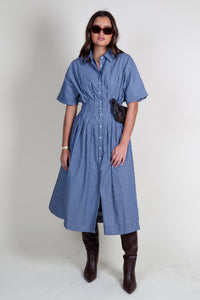 AUREUM | Pleated Midi Shirt Dress - Navy