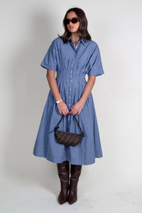 AUREUM | Pleated Midi Shirt Dress - Navy