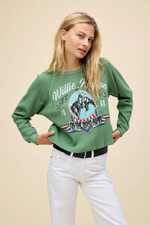 DAYDREAMER | Willie Nelson 1980 Cowboy Raglan Thermal - Stone Green