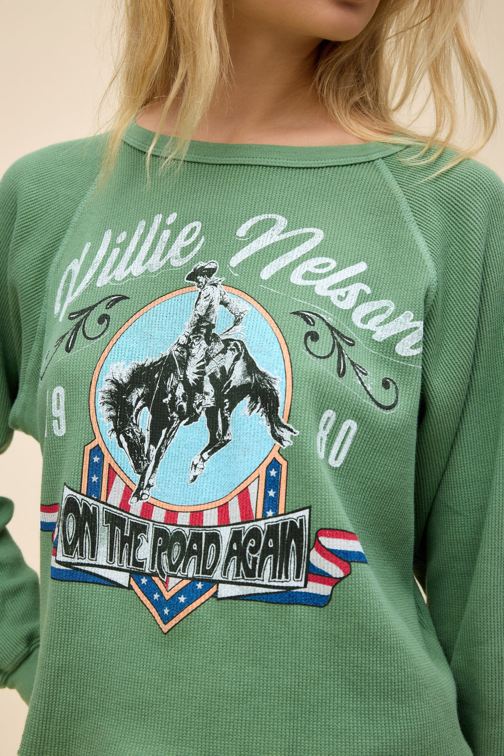 DAYDREAMER | Willie Nelson 1980 Cowboy Raglan Thermal - Stone Green