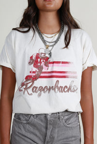 AR Razorbacks QB Thrifted Tee - Off White