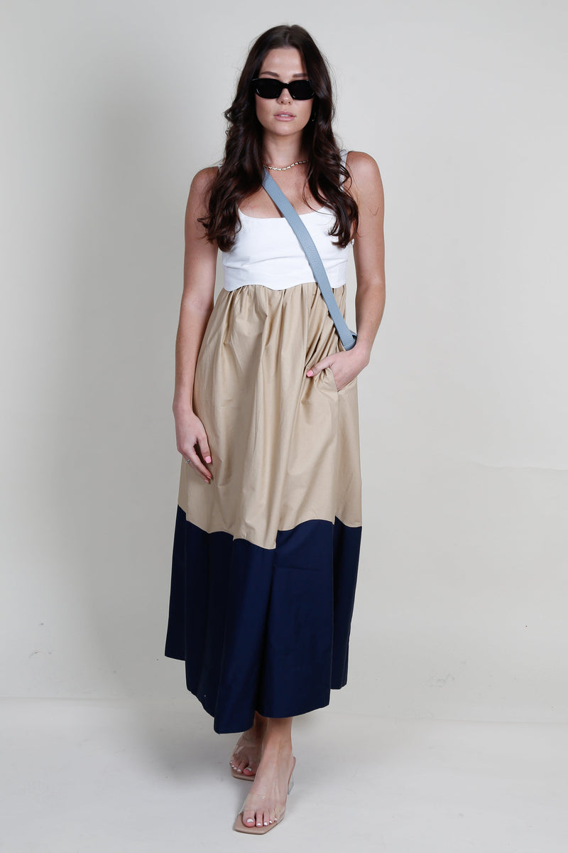 MON RENN | Formation Sundress - White Sand/Navy