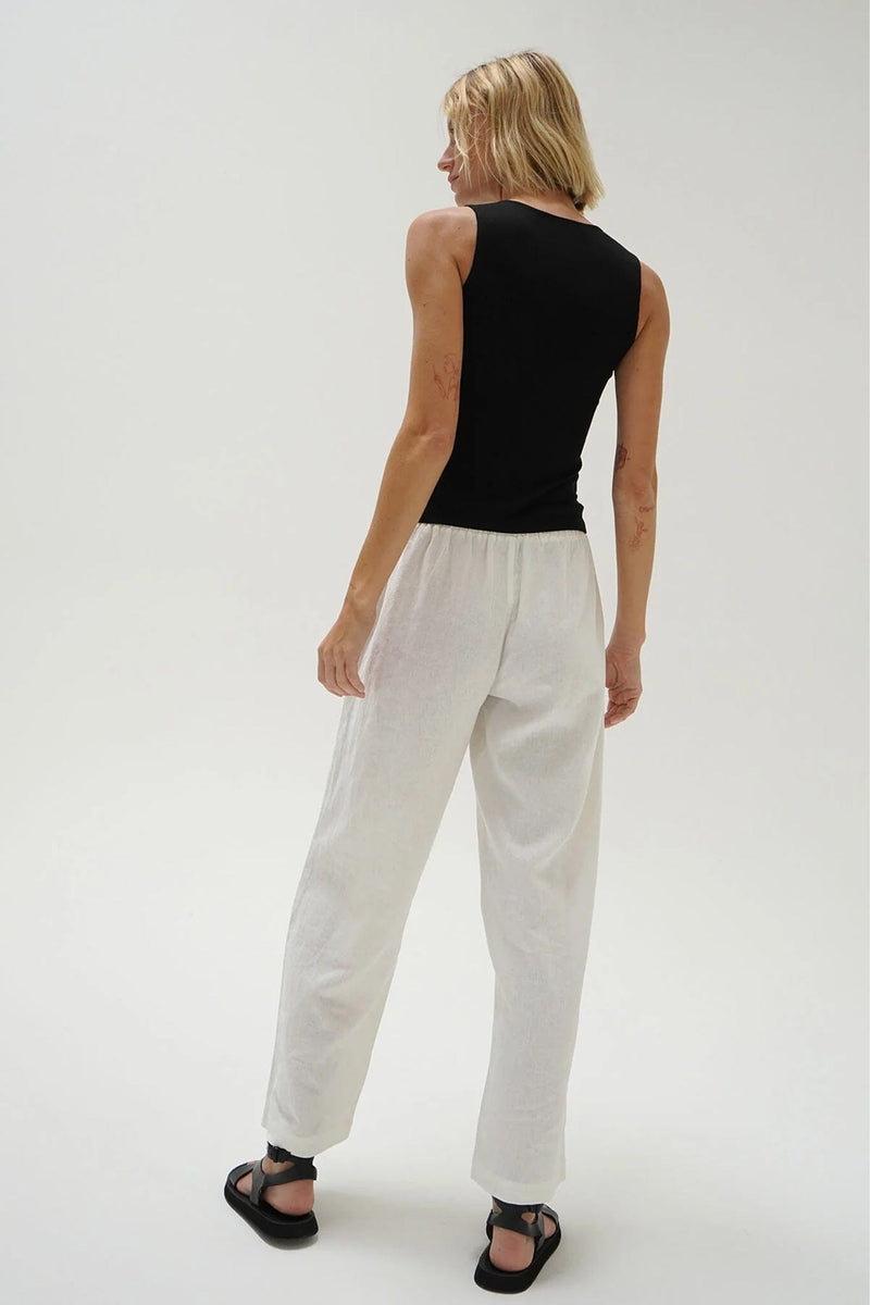 LNA | Declan Linen Elastic Waist Pant - White