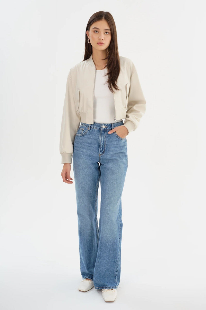 LAMARQUE | Evelin Faux Leather Cropped Bomber - Bone