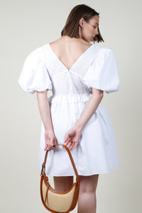 AUREUM | Smocked Puff Sleeve Mini Dress - White