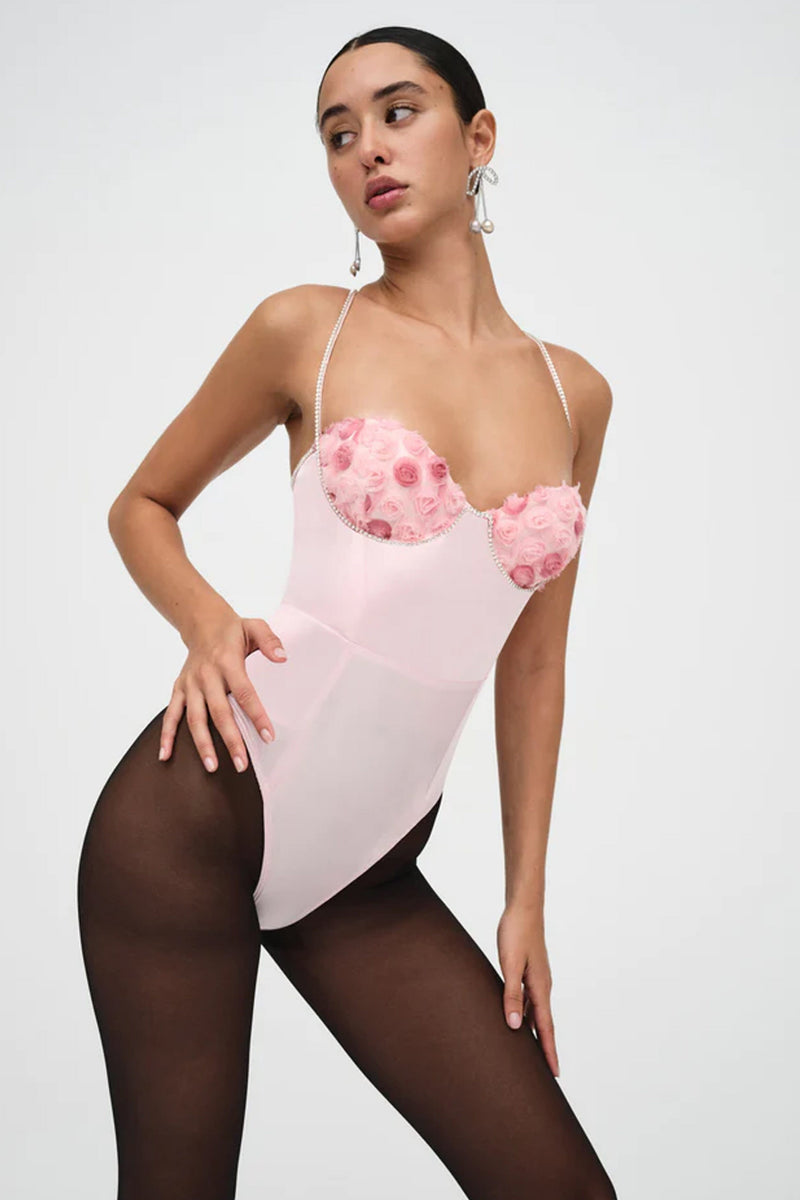 women lace satin pink bodysuit lingerie – Risette Lingerie