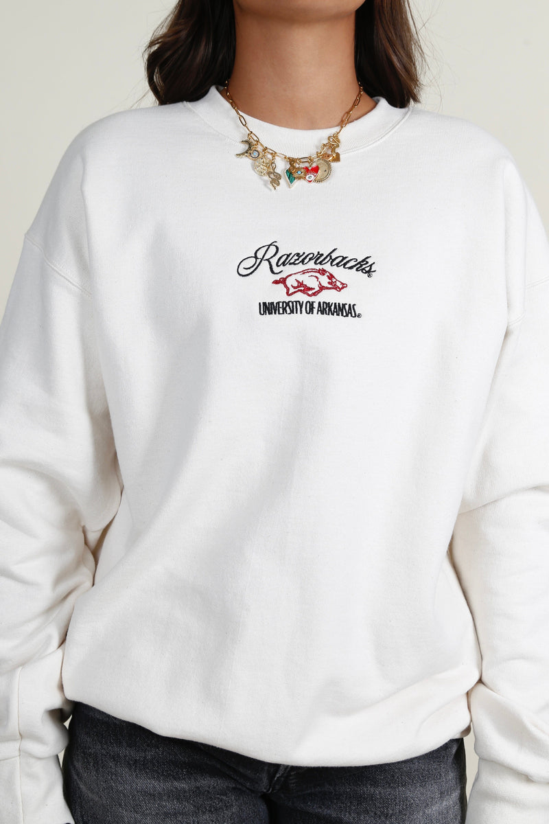 AR Razorbacks Embroidered Sweatshirt - Cream