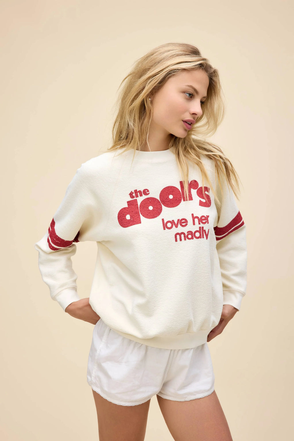 DAYDREAMER | The Doors Love Her Madly Reverse Raglan Crew - Stone Vintage