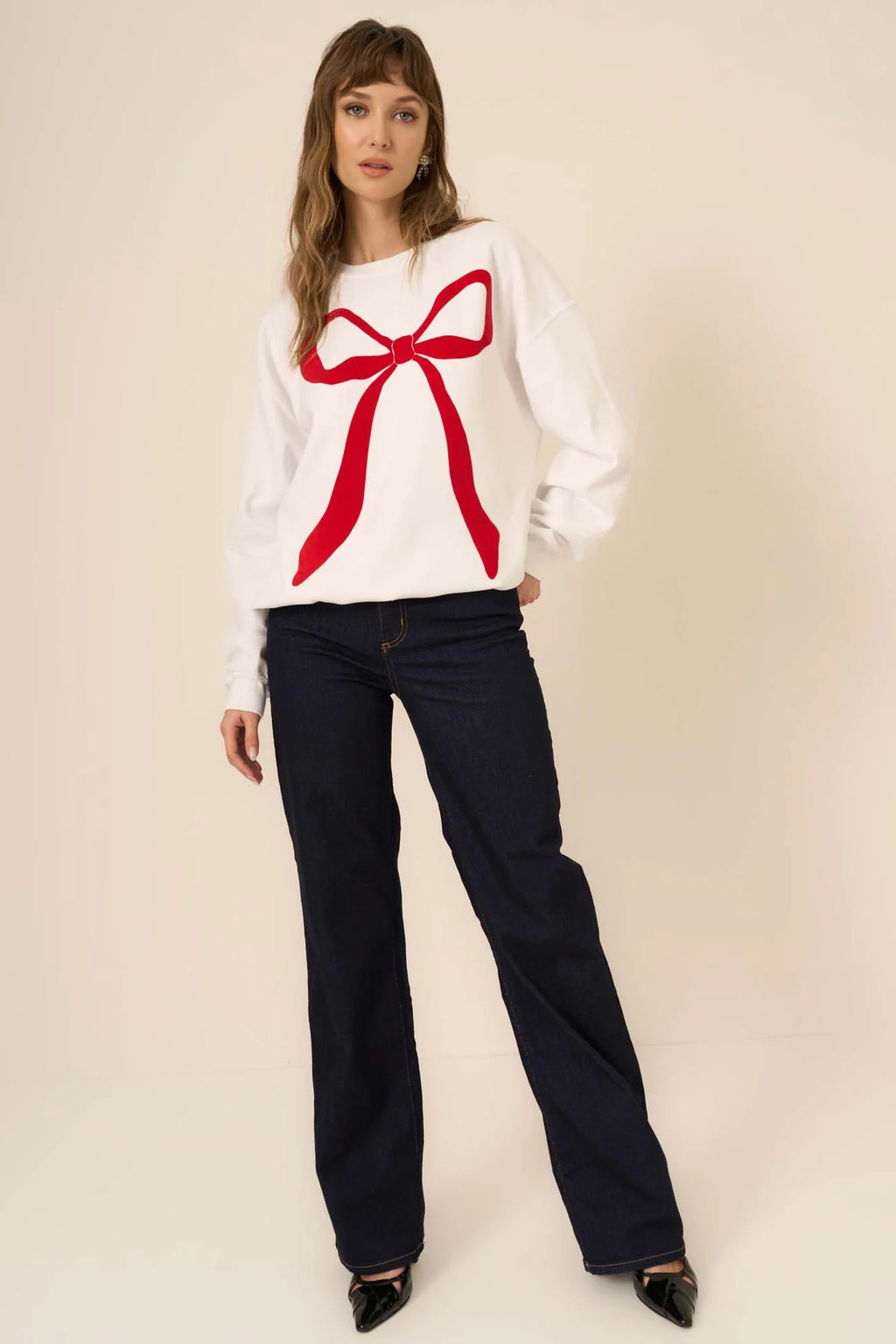 PROJECT SOCIAL T | Flocked Bow Sweatshirt - White