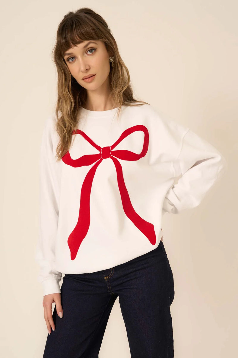 PROJECT SOCIAL T | Flocked Bow Sweatshirt - White